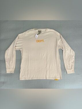 Gallery Dept Cream Long Sleeve Tee with Yellow DEPT. Logo